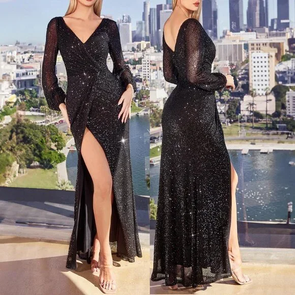 Olive Green Sequined Long Sleeve Formal Evening Wedding Dress 6